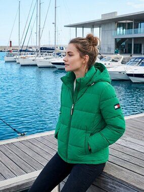 Tommy Hilfiger Emerald Green Hooded Puffer Jacket Women’s L NWOT